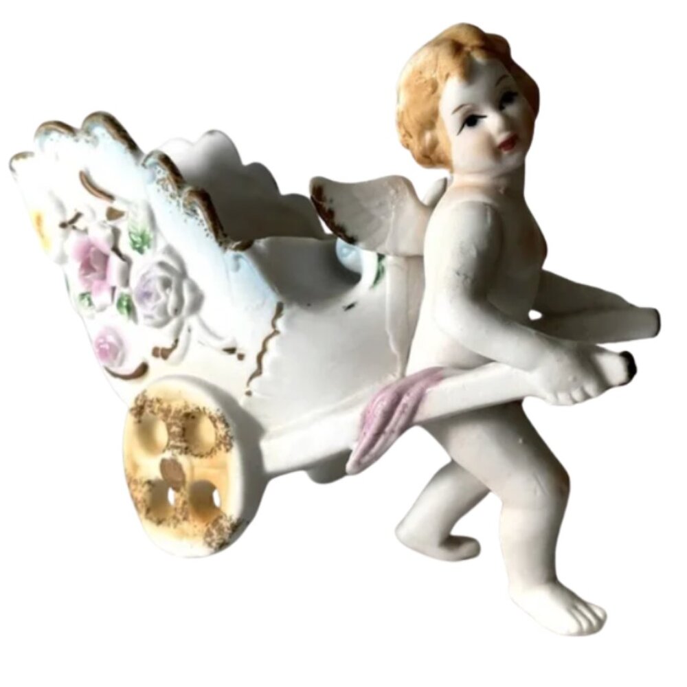 Antique Shabby Chic German Angel Bisque Planter